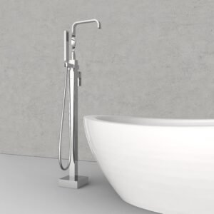 DF-02018-2PC Freestanding Bathtub Faucet | Floor-Mounted Chrome Tub Filler with Hand Shower