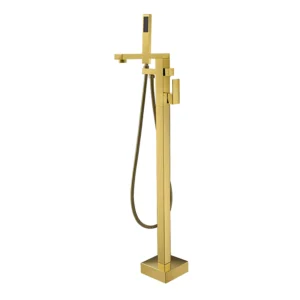 Polished Chrome Solid Brass Freestanding Tub Faucet with Hand Shower