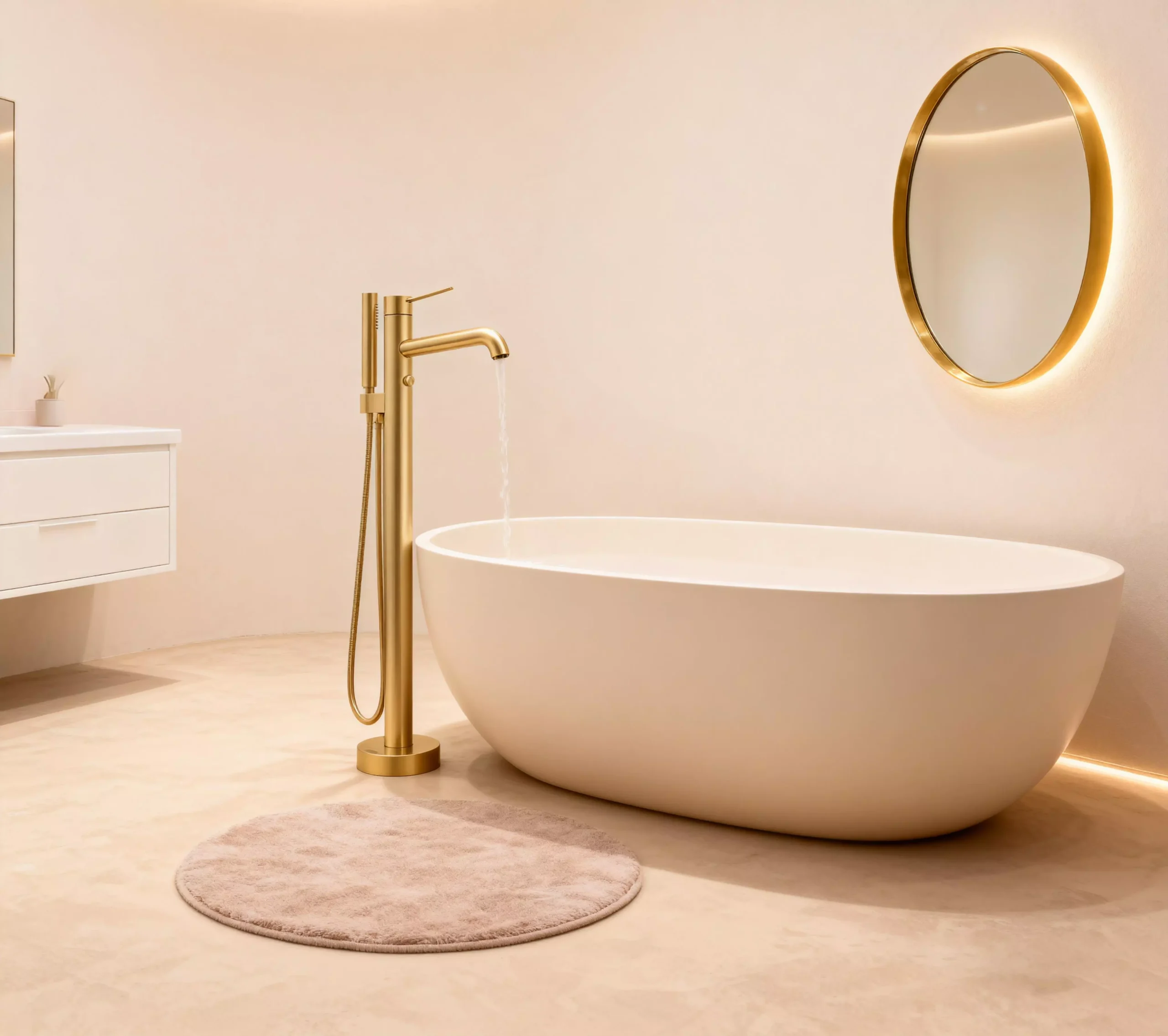 Brushed Gold Freestanding Bathtub Faucet 12.5 GPM | PVD Solid Brass Luxury Tub Filler for OEM and Project Use - Image 4