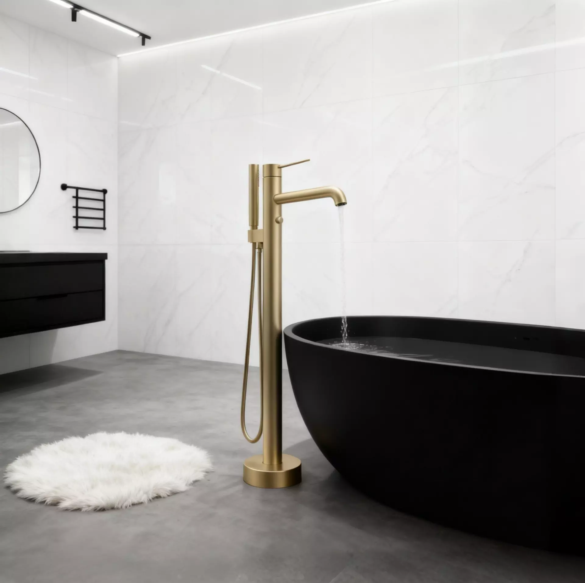 Brushed Gold Freestanding Bathtub Faucet 12.5 GPM | PVD Solid Brass Luxury Tub Filler for OEM and Project Use - Image 2